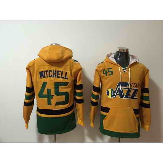Men's Utah Jazz #45 Donovan Mitchell Yellow Lace-Up Pullover Hoodie
